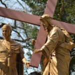 statue, big, station, blue sky, path, cross, jesus, heavy, centurion, army, roman, sky, blue, trees, nature, sculpture